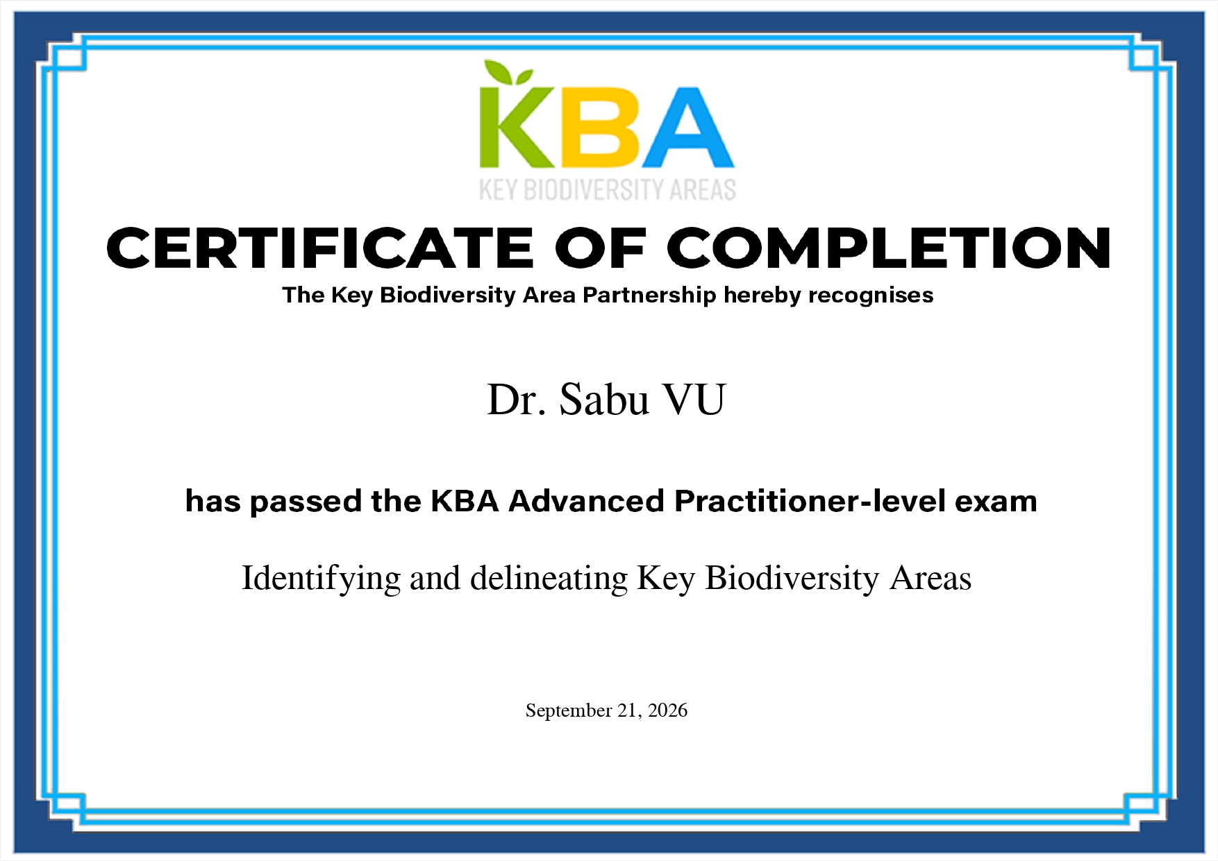 KBA Advanced Practitioner Exam Certificate